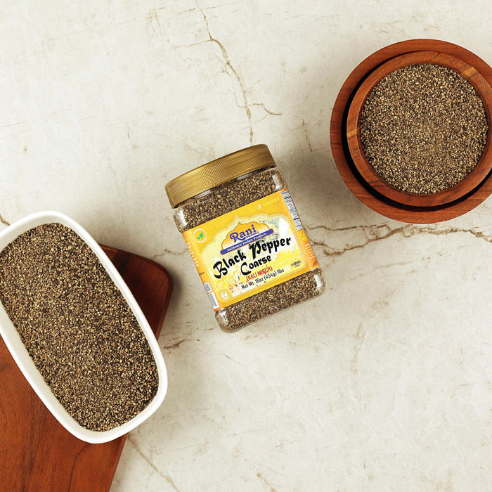 Rani Black Pepper Coarse Ground 28 Mesh (Table Grind), 16oz (1lb) 454g PET Jar ~ All Natural | Vegan | Gluten Friendly | NON-GMO | Kosher