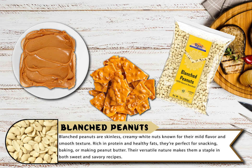 Rani Peanuts Skinless (Blanched, Uncooked) 7oz (200g) ~ All Natural | Vegan | Gluten Friendly | Kosher | Fresh Product of USA ~ Spanish Grade Groundnuts