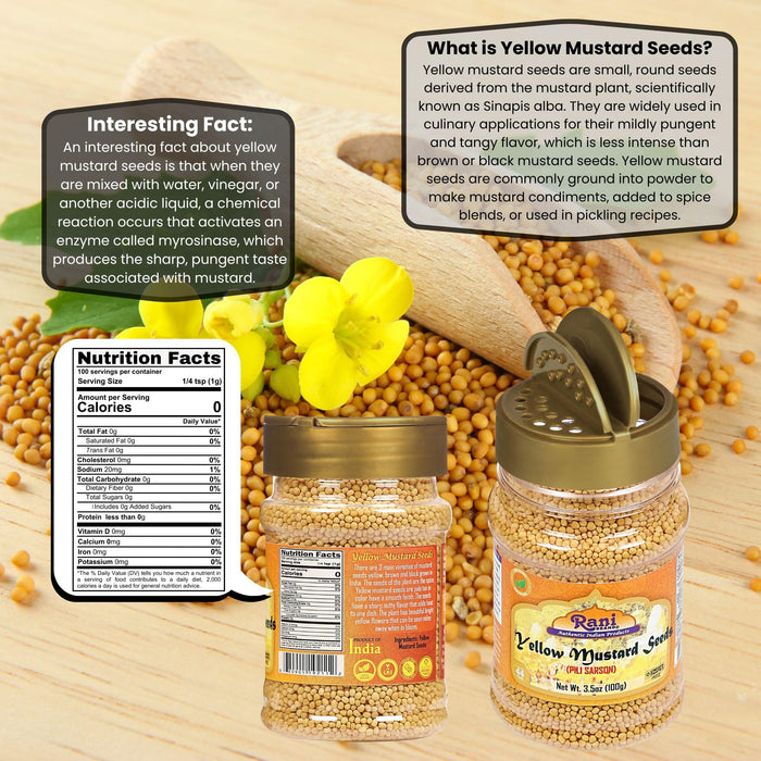 Rani Yellow Mustard Seeds Whole Spice 3.5oz (100g) Jar ~ Ideal for Pickling, Dressing and Making Ground Mustard for Cooking, All Natural | Vegan | Gluten Friendly | NON-GMO | Kosher | Indian Origin