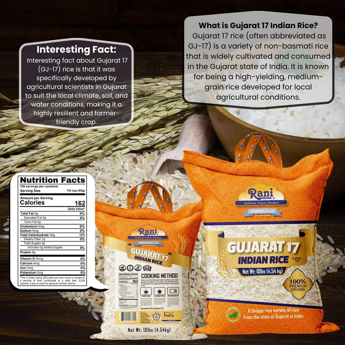 Rani Gujarat 17 Indian Rice 160oz (10lbs) 4.54kg Cloth Bag ~ All Natural | Gluten Friendly | Vegan | Kosher | Export Quality | Indian Origin