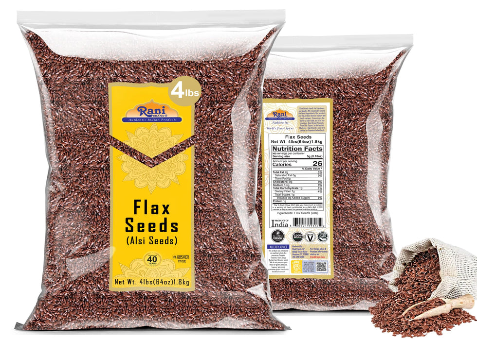 Rani Flax Seeds Whole Raw (Alsi, Linum usitatissimum) 64oz (4lbs) 1.81kg Bulk ~ All Natural | Gluten Friendly | Non-GMO | Kosher | Vegan | Indian Origin