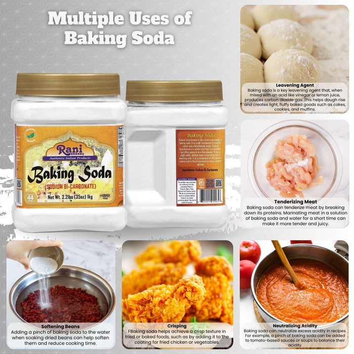 Rani Baking Soda (SODIUM BI-CARBONATE) 35oz (2.2lbs) 1kg PET Jar ~ Used for cooking, NON-GMO | Kosher | Indian Origin | Gluten Friendly