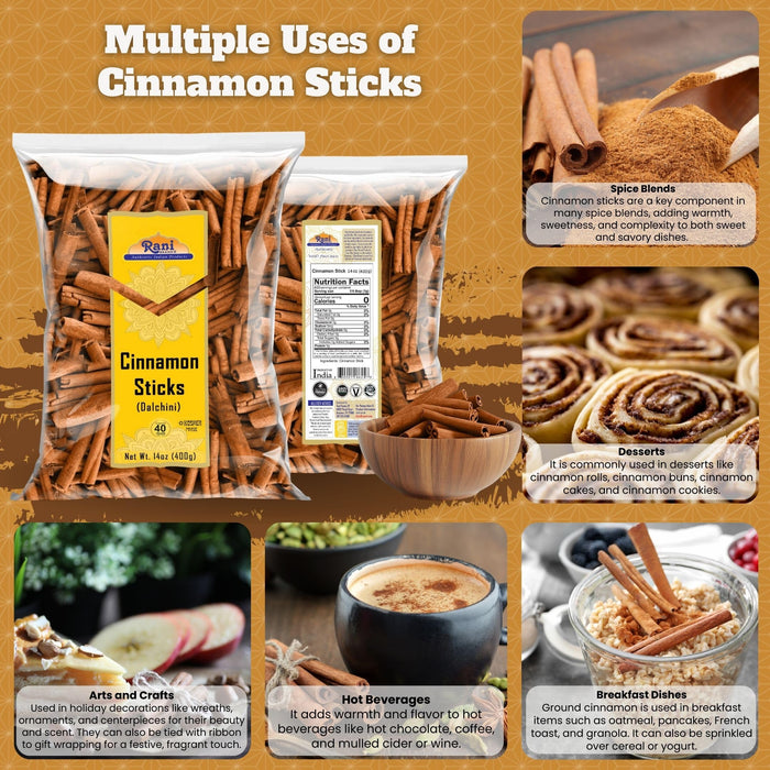 Rani Cinnamon Sticks 14oz (400g) ~ 72-88 Sticks 3" in Length Cassia Round ~ All Natural | Vegan | No Colors | Gluten Friendly | NON-GMO | Product of Vietnam