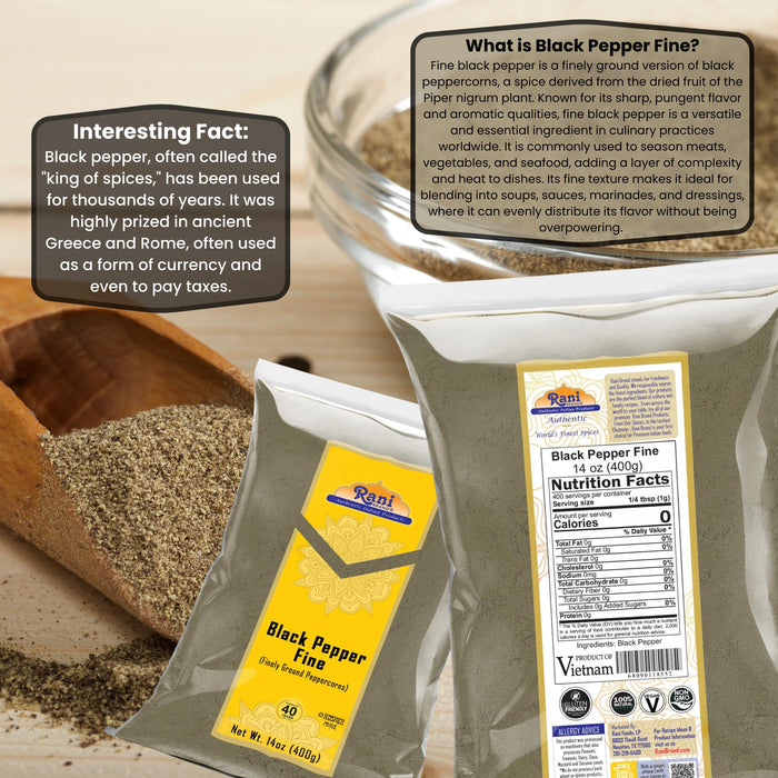 Rani Black Pepper Fine Powder 80 Mesh 14oz (400g) ~ All Natural | Vegan | Gluten Friendly | NON-GMO | Kosher | Product of Vietnam