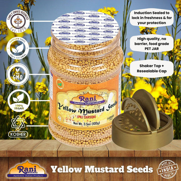 Rani Yellow Mustard Seeds Whole Spice 3.5oz (100g) Jar ~ Ideal for Pickling, Dressing and Making Ground Mustard for Cooking, All Natural | Vegan | Gluten Friendly | NON-GMO | Kosher | Indian Origin