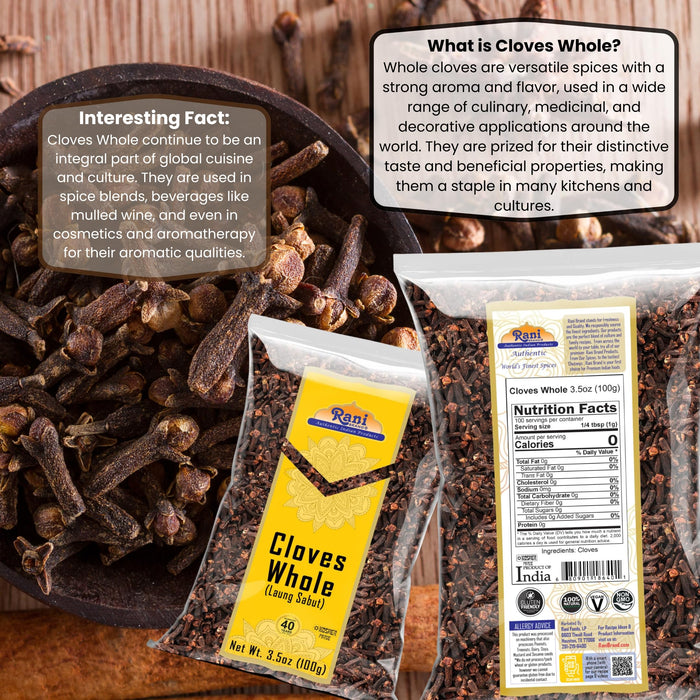 Rani Cloves Whole (Laung) 3.5oz (100g) Great for Food, Tea, Pomander Balls and Potpourri, Hand Selected, Spice ~ All Natural | NON-GMO | Kosher | Vegan