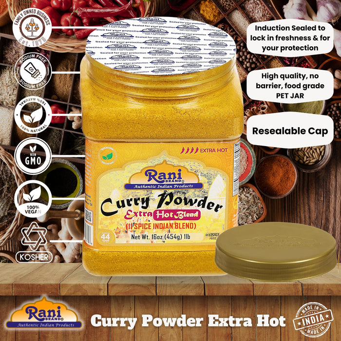 Rani Curry Powder EXTRA HOT Natural 11-Spice Blend 16oz (1lbs) 454g PET Jar ~ Salt Free | Vegan | Gluten Friendly | NON-GMO | Kosher | Indian Origin