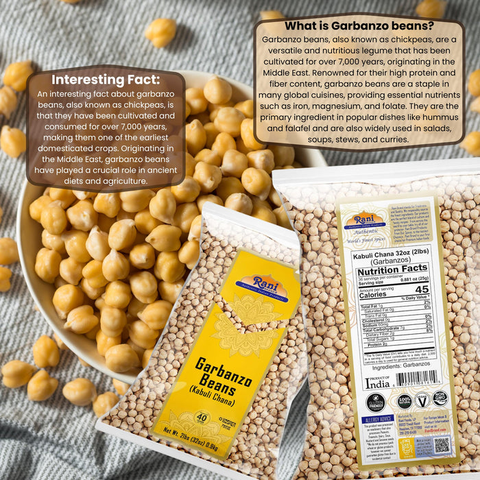 Rani Garbanzo Beans (Kabuli Chana) 32oz (2lbs) 908g ~ All Natural | Vegan | Gluten Friendly | NON-GMO | Kosher | Indian Origin