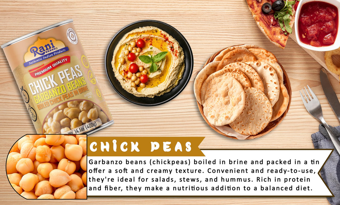 Rani Chick Peas, Garbanzo Beans (Boiled Chick Peas in Brine) Kabuli Chana 14oz (400g) Pack of 4 ~ Easy Open Can | All Natural | Vegan | Gluten Friendly | NON-GMO | Kosher | Indian Origin
