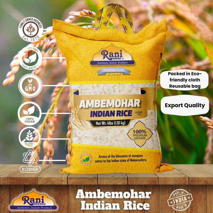 Rani Ambemohar Indian Rice 64oz (4lbs) 1.81kg Cloth Bag ~ All Natural | Gluten Friendly | Vegan | Kosher | Export Quality | Indian Origin