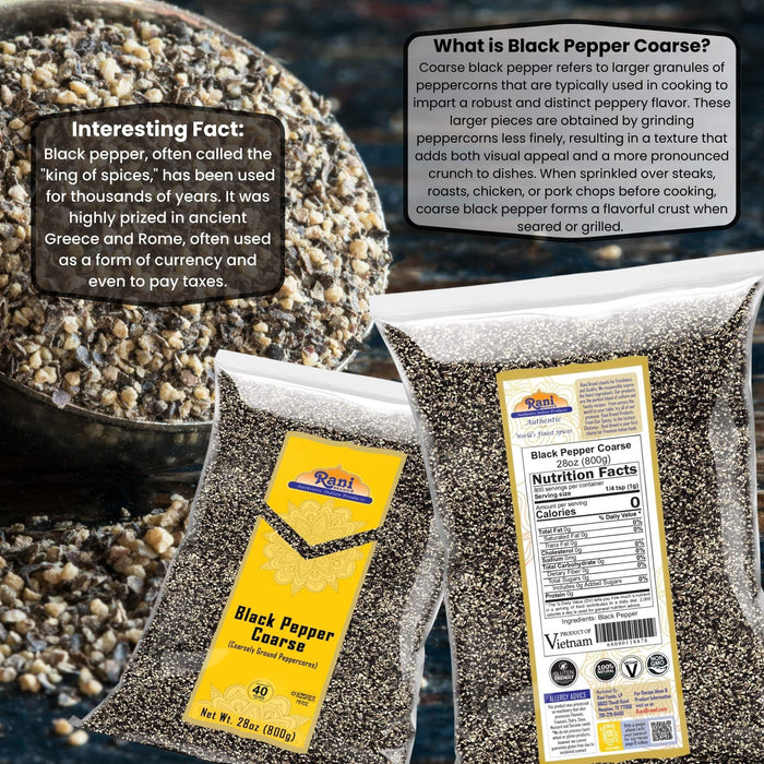 Rani Black Pepper Coarse Ground 28 Mesh (Table Grind), 28oz (1.75lbs) 800g ~ All Natural | Vegan | Gluten Friendly | NON-GMO