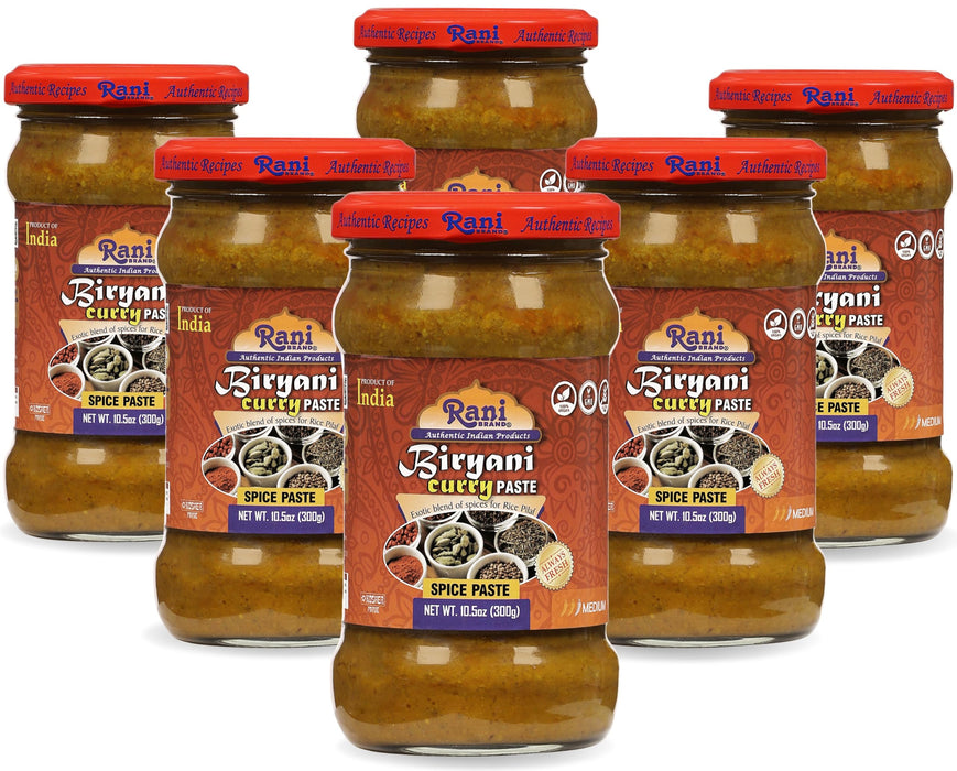 Rani Biryani Masala Curry Paste (Cooking Spice Paste for Indian Rice Dishes, Pullao/Pilau) 10.5oz (300g) Glass Jar, Pack of 5+1 FREE ~ All Natural | Vegan | No Colors | Gluten Free | NON-GMO | Kosher