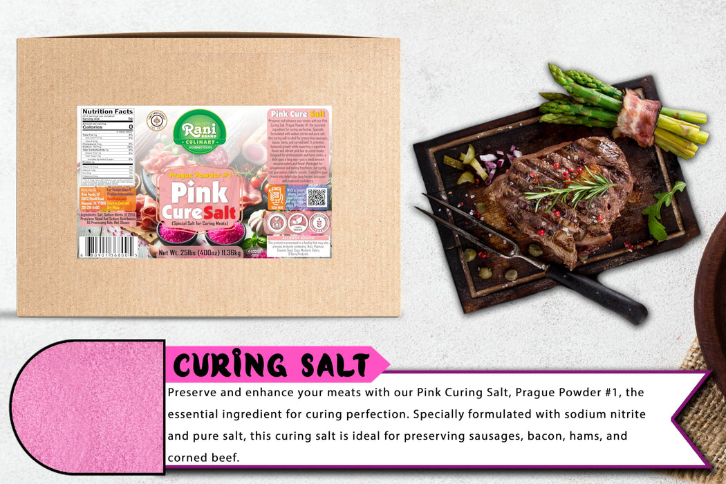 Rani Pink Cure Salt (Special Salt for Curing Meats) 400oz (25lbs) 11.36kg Bulk Box ~ All Natural | Gluten Friendly | NON-GMO | Kosher | Vegan | Product of USA