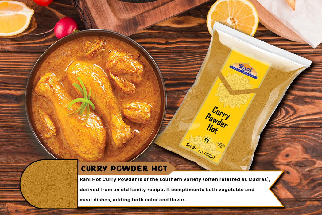 Rani Curry Powder Hot Natural 11-Spice Blend 200g (7oz) ~ Salt Free | Vegan | Gluten Friendly | NON-GMO | Kosher
