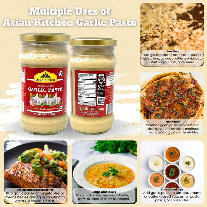 Asian Kitchen Garlic Cooking Paste 10.5oz (300g) ~ Vegan | Glass Jar | Gluten Free | NON-GMO | No Color | Indian Origin
