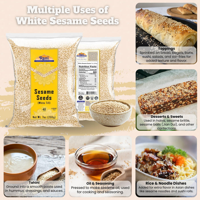 Rani Sesame Seeds Whole White, Hulled (Till) 7oz (200gm) ~ All Natural | Gluten Friendly | NON-GMO | Kosher | Vegan | Indian Origin