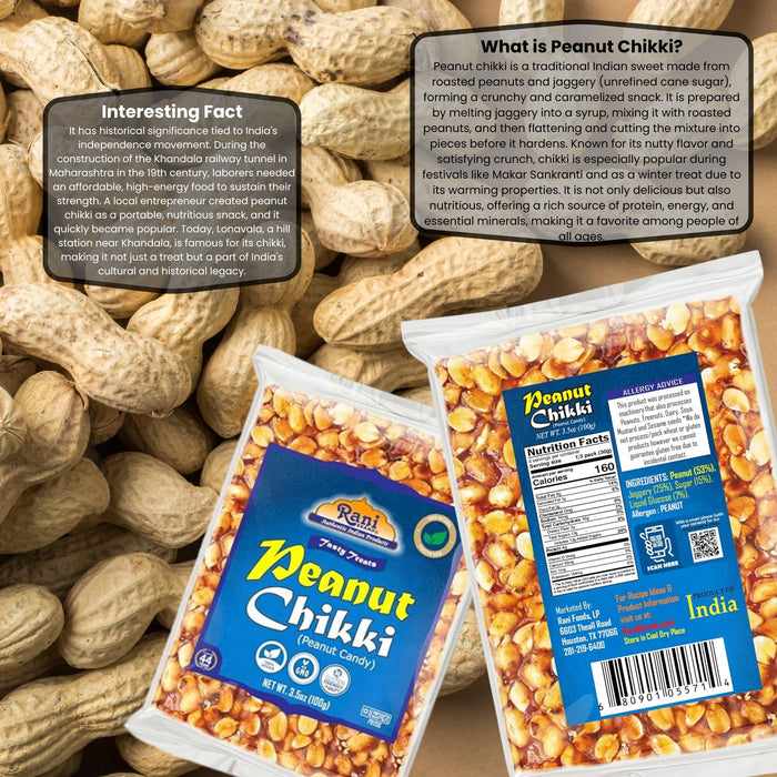 Rani Peanut Chikki (Brittle Candy) 100g (3.5oz) x Pack of 20 ~ All Natural | Vegan | Kosher | No colors | Gluten Friendly | Indian Origin