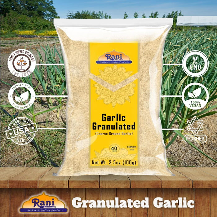 Rani Granulated Garlic (Coarse Ground Garlic) 3.5oz (100g) ~ All Natural | Gluten Friendly | Vegan | NON-GMO | Kosher | No Salt or fillers | Product of USA