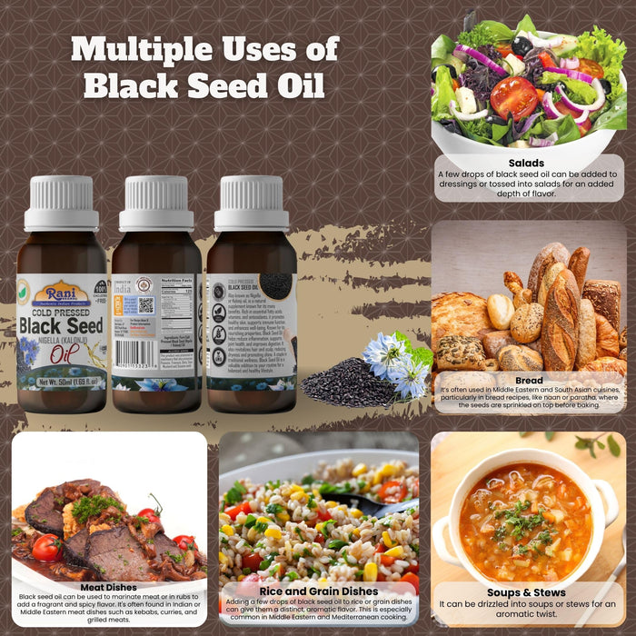 Rani Pure Black Seed (Nigella, Kalonji) Oil 1.69 Fl oz (50ml) Cold Pressed ~ 100% Cholesterol Free | All Natural | Gluten Free | NON-GMO | Kosher | Vegan | Indian Origin