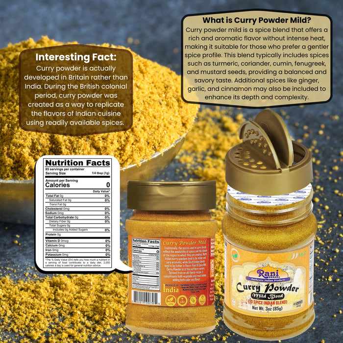 Rani Curry Powder Mild Natural 10-Spice Blend 85g (3oz) ~ Salt Free | Vegan | No Colors | Gluten Friendly | NON-GMO | Kosher | NO Chili or Peppers