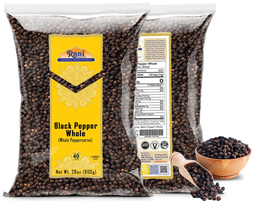 Rani Black Pepper Whole (Peppercorns), Premium MG-1 Grade 28oz (1.75lbs) 800g ~ All Natural | Gluten Friendly | Non-GMO | Kosher | Perfect Size for Grinders!