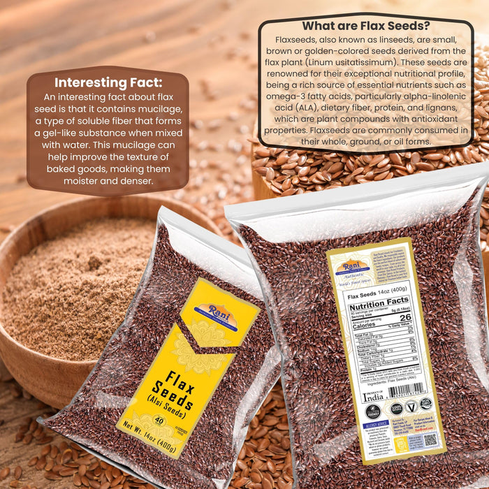 Rani Flax Seeds Whole Raw (Alsi, Linum usitatissimum) 14oz (400g) All Natural ~ Gluten Friendly  | NON-GMO | Kosher | Vegan | Indian Origin