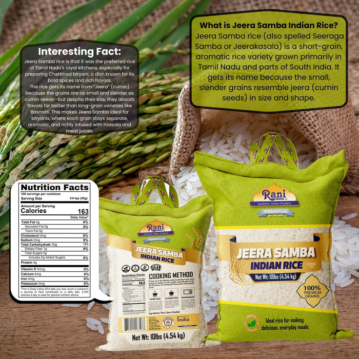 Rani Jeera Samba Indian Rice 160oz (10lbs) 4.54kg Cloth Bag ~ All Natural | Gluten Friendly | Vegan | Kosher | Export Quality | Indian Origin