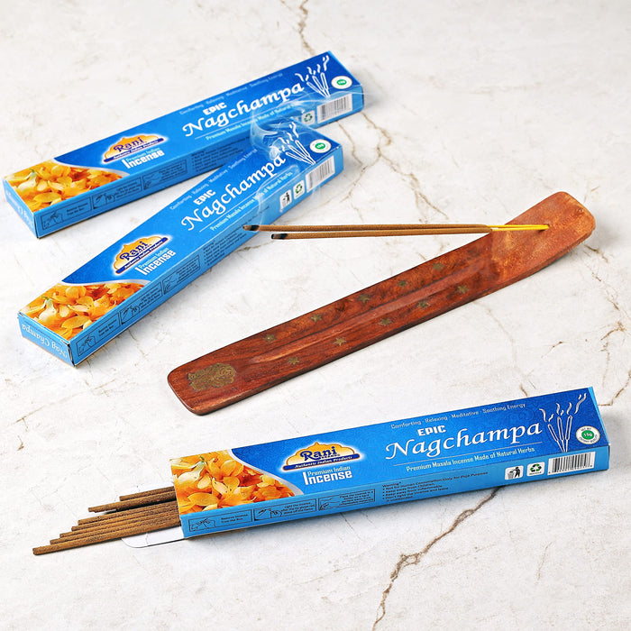 Rani Epic Nagchampa Incense (Premium Masala Incense Made of Natural Herbs) 15g x 10 Packets ~ Total of 100 Incense sticks | For Puja Purposes | Indian Origin