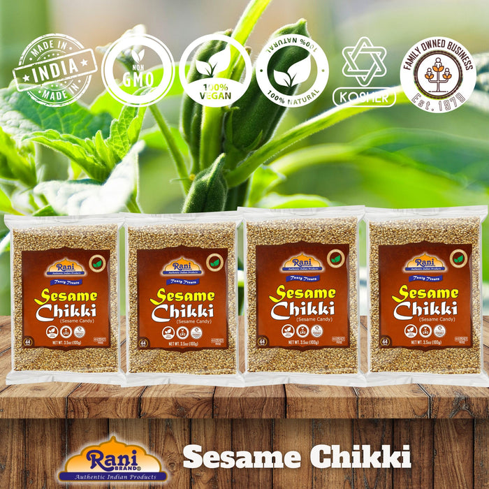 Rani Sesame Chikki (Brittle Candy) 100g (3.5oz) x Pack of 4 ~ All Natural | Vegan | Kosher | No colors | Gluten Friendly  | Indian Origin