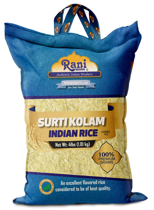 Rani Surti Kolam Indian Rice 64oz (4lbs) 1.81kg Cloth Bag ~ All Natural | Gluten Friendly | Vegan | Kosher | Export Quality | Indian Origin