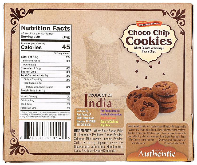 Rani Choco Chip Cookies (Wheat Cookies with Crispy Choco Chips) 14oz (400g) Premium Quality Indian Cookies ~ All Natural | Vegan | Non-GMO | Indian Origin