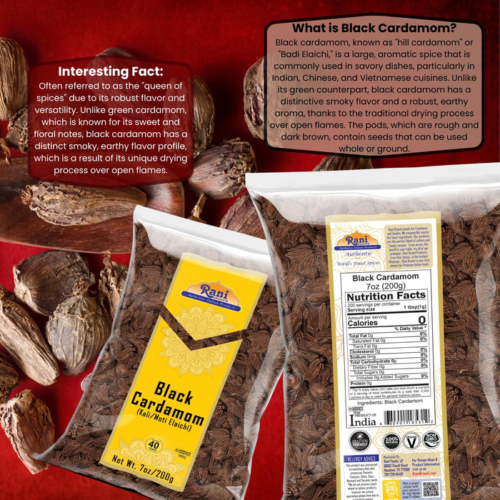 Rani Black Cardamom Pods (Kali Elachi) Whole Indian Spice 7oz (200g) ~ Natural | Vegan | Gluten Free Ingredients | NON-GMO | Kosher | Indian Origin