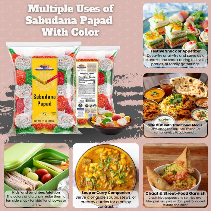 Rani Sabudana (Sago) Papad with Colors 14oz (400g) ~ Vegan | Gluten Friendly | NON-GMO | Indian Origin