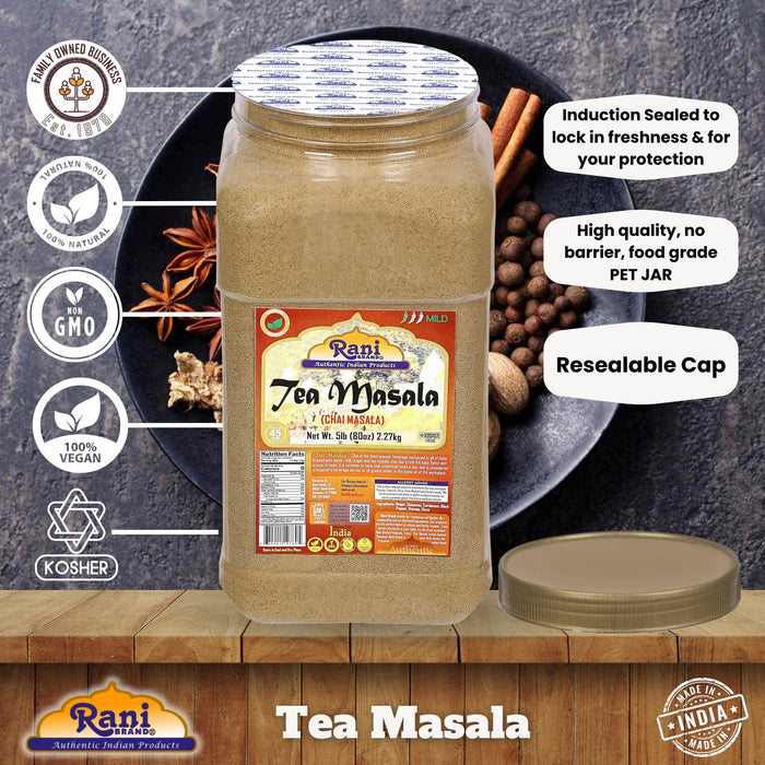 Rani Tea (Chai) Masala 80oz (5lbs) 2.27kg Bulk PET Jar ~ All Natural | Vegan | Gluten Friendly | Salt & Sugar Free | NON-GMO | Kosher | No Colors