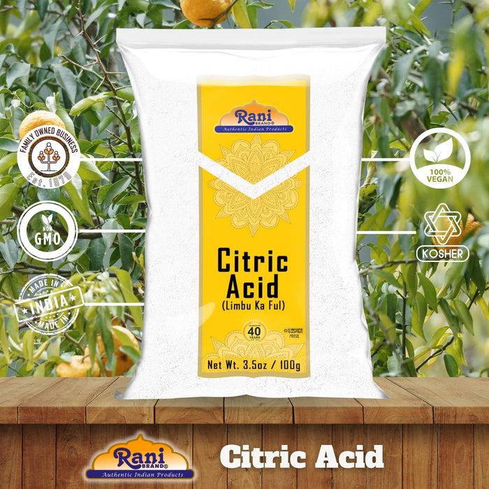 Rani Citric Acid Powder, Food Grade (Limbu Ka Ful) 3.5oz (100g) ~ Used for Cooking, Bath Bombs, Cleaning | Gluten Friendly | Kosher | Indian Origin