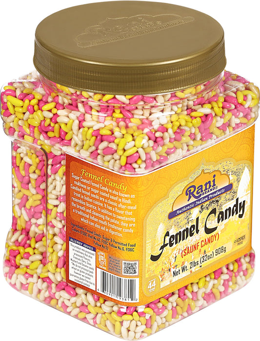 Rani Sugar Coated Fennel Candy 2lbs (32oz) 908g Bulk, PET Jar ~ Indian After Meal Digestive Treat | Vegan | Gluten Friendly | NON-GMO | Kosher | Indian Origin