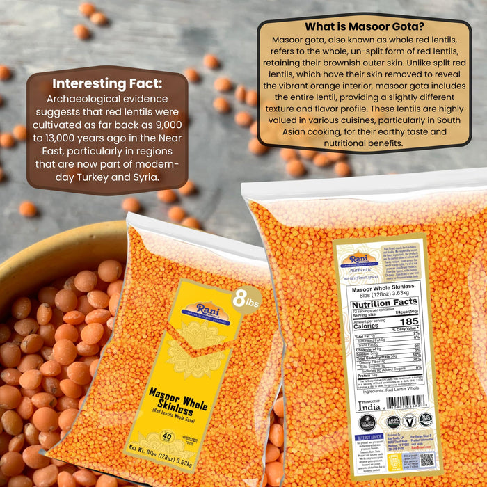 Rani Masoor Gota (Football) Indian Red Lentils Skinless 128oz (8lbs) 3.63kg Bulk ~ All Natural | Gluten Friendly | NON-GMO | Kosher | Vegan | Product of USA