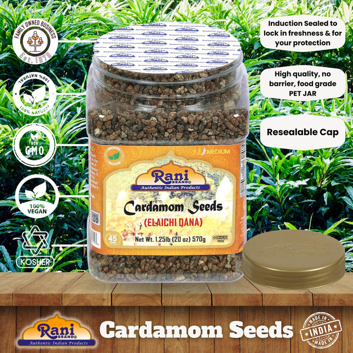 Rani Cardamom (Elachi) Decorticated Seeds Indian Spice 20oz (1.25lbs) 571g PET Jar ~ All Natural | Vegan | Gluten Friendly | NON-GMO | Kosher | Indian Origin
