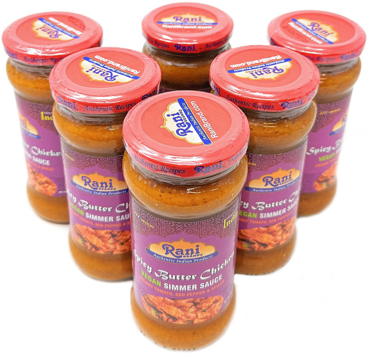 Rani Spicy Butter Chicken Curry Vegan Simmer Sauce 14oz (400g) Glass Jar, Pack of 5 +1 FREE ~ Easy to Use | Vegan | No Colors | All Natural | NON-GMO | Gluten Free | Indian Origin