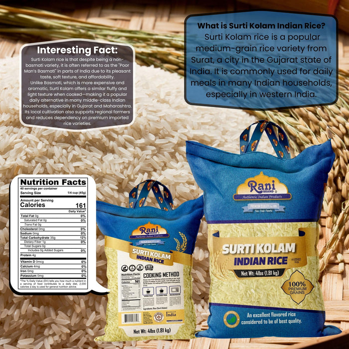 Rani Surti Kolam Indian Rice 64oz (4lbs) 1.81kg Cloth Bag ~ All Natural | Gluten Friendly | Vegan | Kosher | Export Quality | Indian Origin