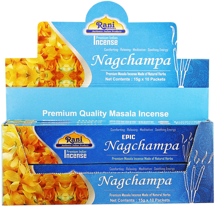 Rani Epic Nagchampa Incense (Premium Masala Incense Made of Natural Herbs) 15g x 10 Packets ~ Total of 100 Incense sticks | For Puja Purposes | Indian Origin
