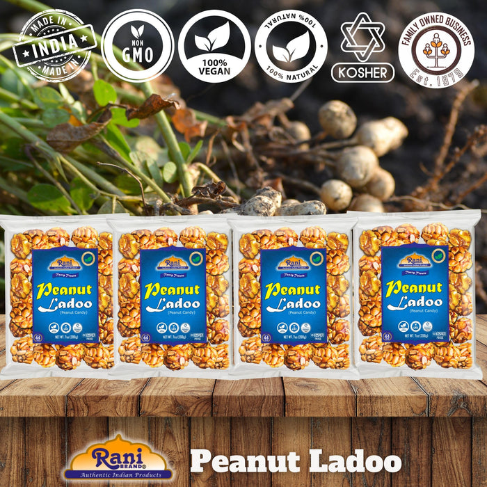 Rani Peanut Ladoo (Round Peanut Brittle Candy) 7oz (200g) x Pack of 4 ~ All Natural | Vegan | Kosher | No colors | Gluten Friendly | Indian Origin