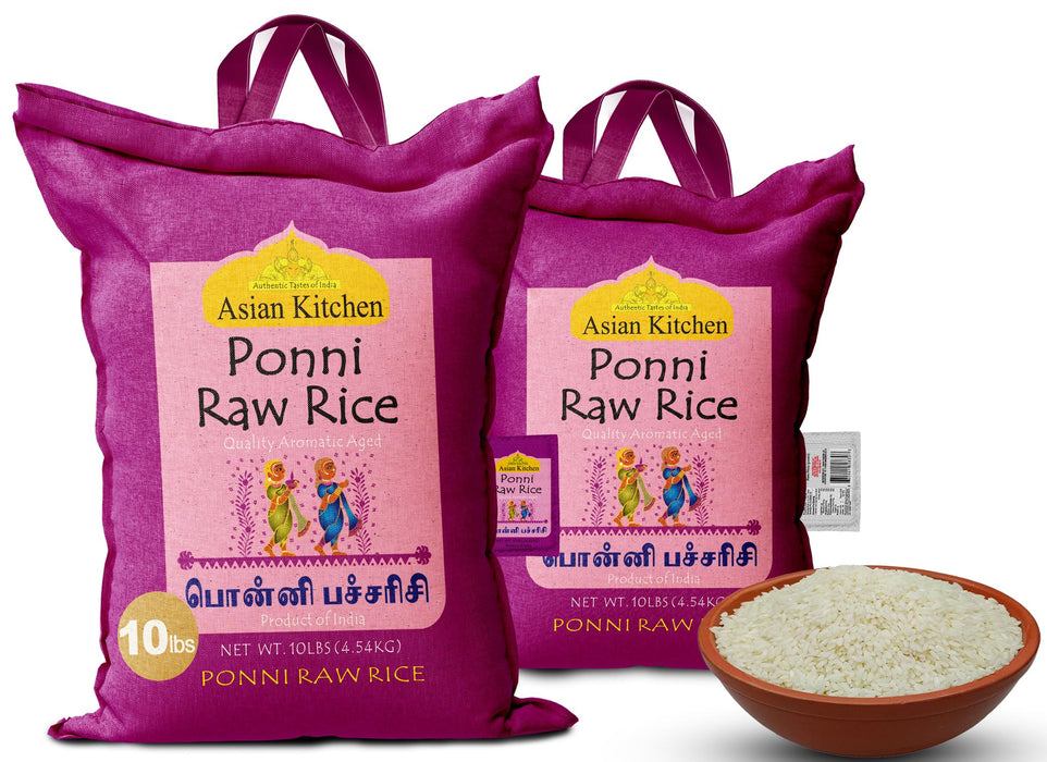 Asian Kitchen Ponni Raw Rice 10-Pound Bag, 10lbs (4.54kg) Short Grain Rice ~ All Natural | Gluten Friendly | Vegan | Export Quality