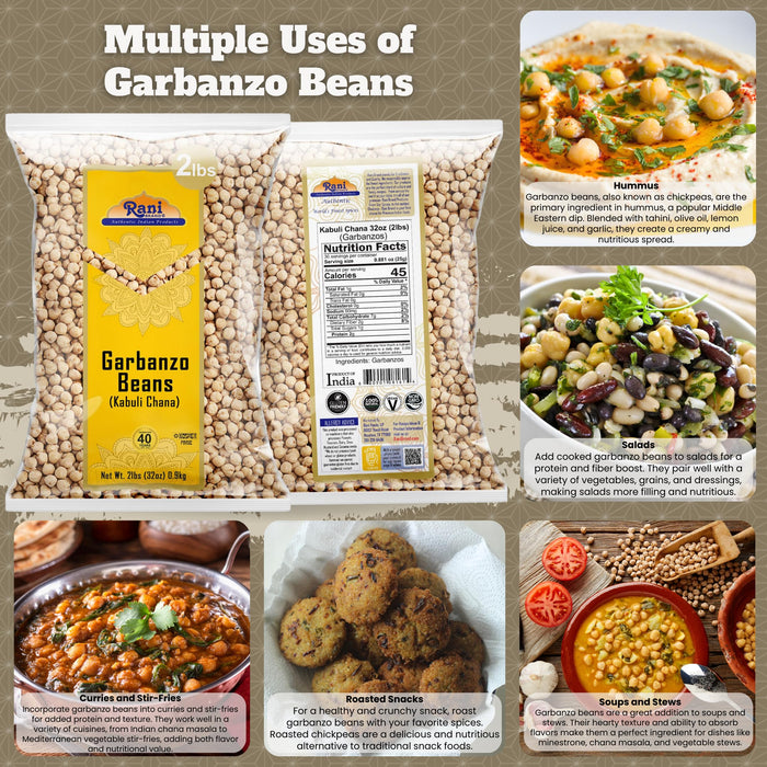 Rani Garbanzo Beans (Kabuli Chana) 32oz (2lbs) 908g ~ All Natural | Vegan | Gluten Friendly | NON-GMO | Kosher | Indian Origin
