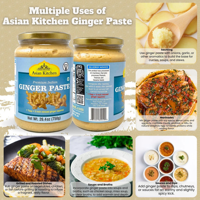 Asian Kitchen Ginger Cooking Paste 26.5oz (750g) ~ Vegan | Glass Jar | Gluten Free | NON-GMO | No Colors | Indian Origin
