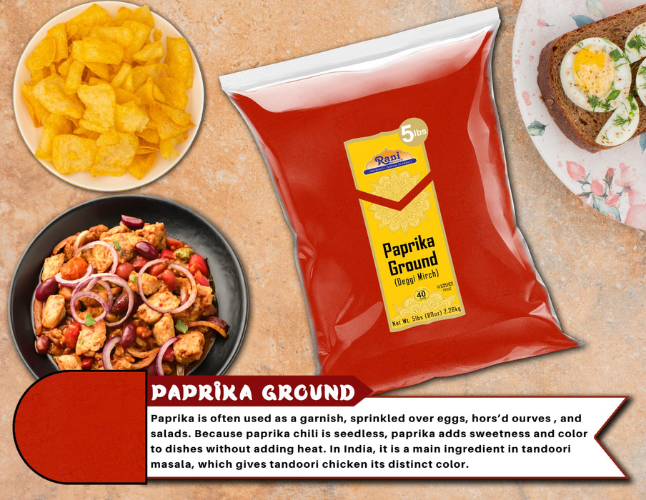 Rani Paprika (Deggi Mirch, Low Heat) Spice Powder, Ground 80oz (5lbs) 2.27kg Bulk ~ All Natural, Salt-Free | Vegan | No Colors | Gluten Friendly | NON-GMO | Kosher | Indian Origin