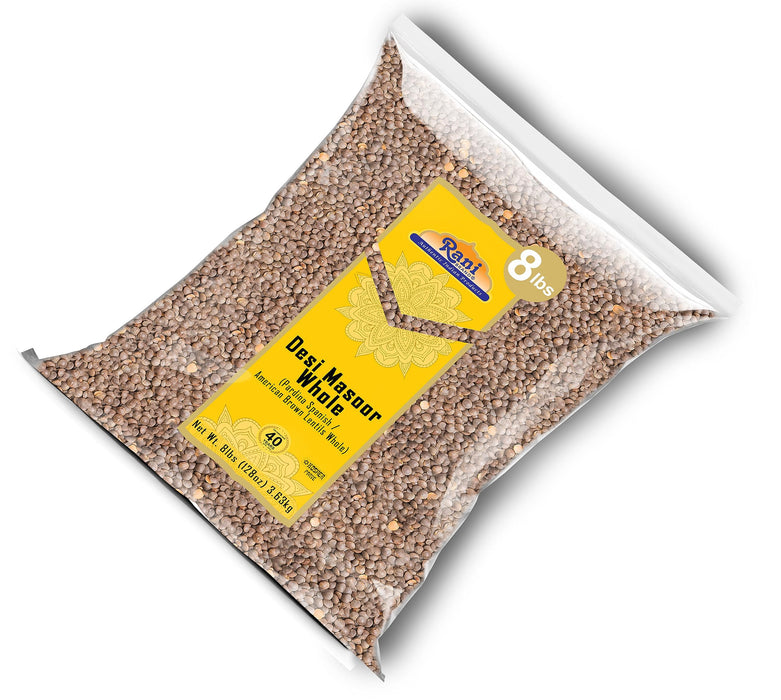 Rani Desi Masoor (Masur) Whole 128oz (8lbs) 3.63kg (aka. Pardina Spanish / American Brown Lentils Whole) Bulk ~ All Natural | Vegan | Kosher | Gluten Friendly | Product of USA