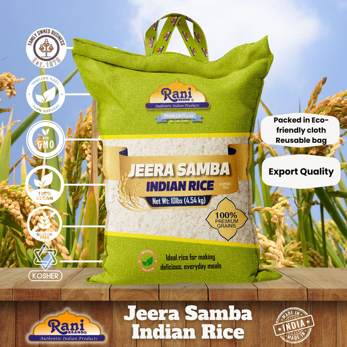 Rani Jeera Samba Indian Rice 160oz (10lbs) 4.54kg Cloth Bag ~ All Natural | Gluten Friendly | Vegan | Kosher | Export Quality | Indian Origin