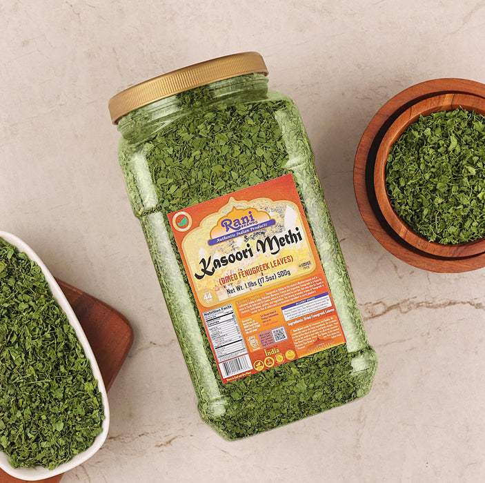Rani Fenugreek Leaves Dried (Kasoori Methi) 17.5oz (1.1lbs) 500g PET Jar ~ All Natural | Vegan | Gluten Friendly | NON-GMO | Kosher | Indian Origin