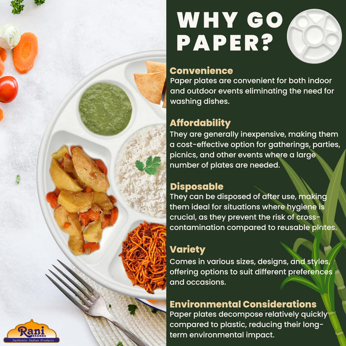 Rani 7 Compartment Round Biodegradable Divided Plates, Pack of 250 ~ Party, Thali, Buffet | Disposable & Eco-Friendly | Heavy-Duty Sturdy Paper Bagasse | Premium Quality | 11" Diameter, 1.38" Height